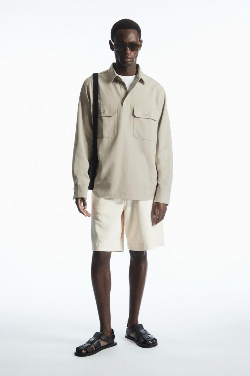 COS Half-placket Utility Ing Férfi Bézs | LNS-906374