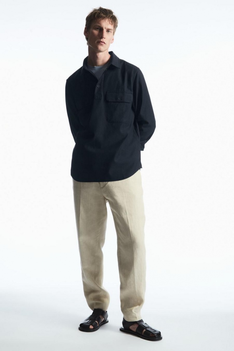 COS Half-placket Utility Ing Férfi Sötétkék | LIR-459267
