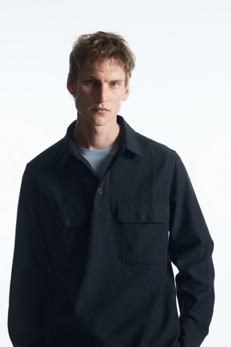 COS Half-placket Utility Ing Férfi Sötétkék | LIR-459267