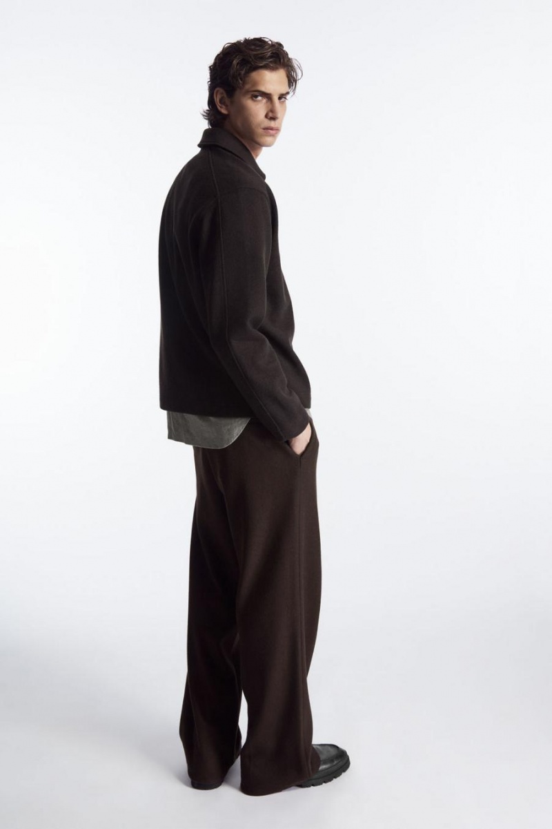 COS Half-zip Gyapjú-blend Jumpers Férfi Sötétbarna | PKM-498327