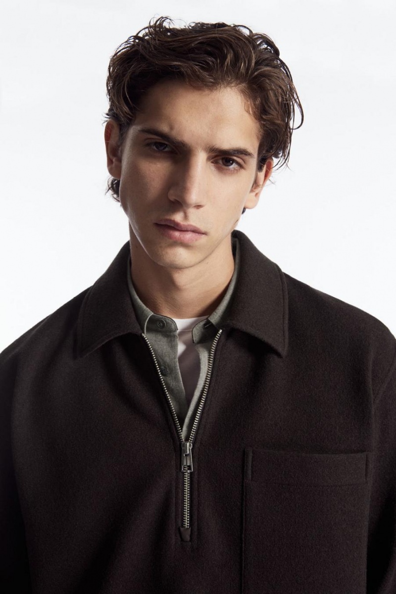 COS Half-zip Gyapjú-blend Jumpers Férfi Sötétbarna | PKM-498327