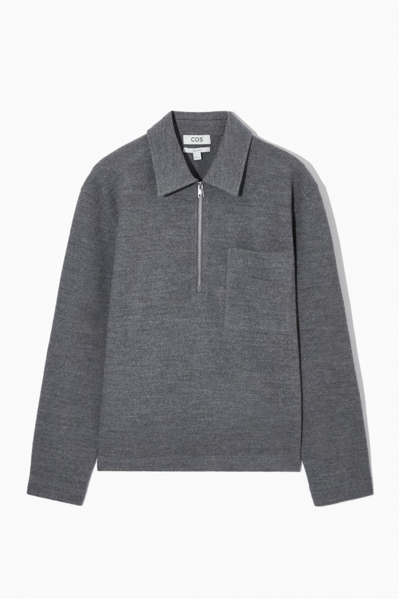 COS Half-zip Gyapjú-blend Jumpers Férfi Szürke | OBE-601845