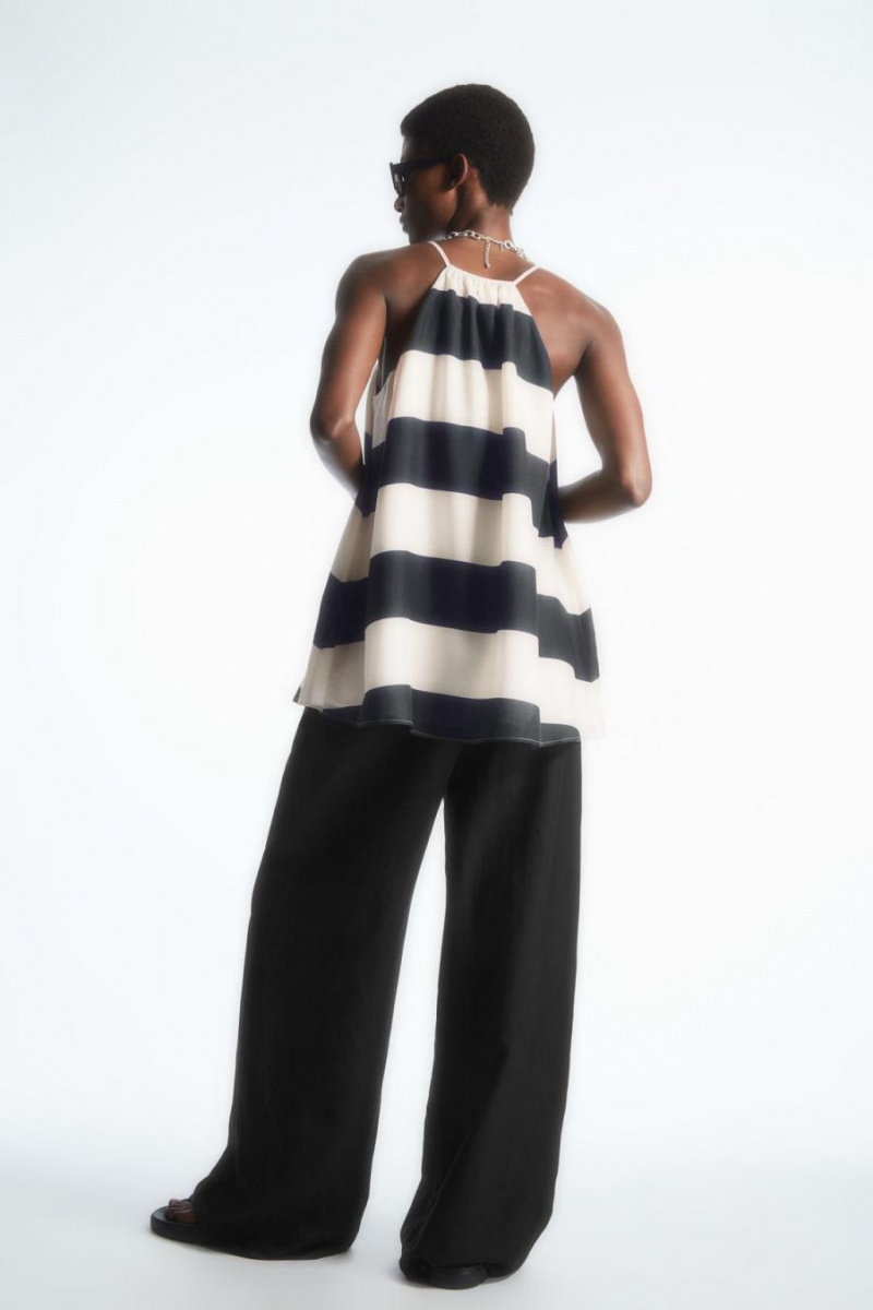 COS Halterneck Tunic-style Felső Női Sötétkék Fehér | HNS-973042