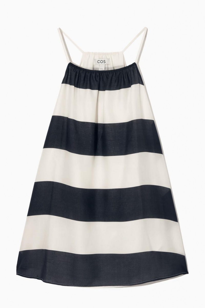 COS Halterneck Tunic-style Felső Női Sötétkék Fehér | HNS-973042