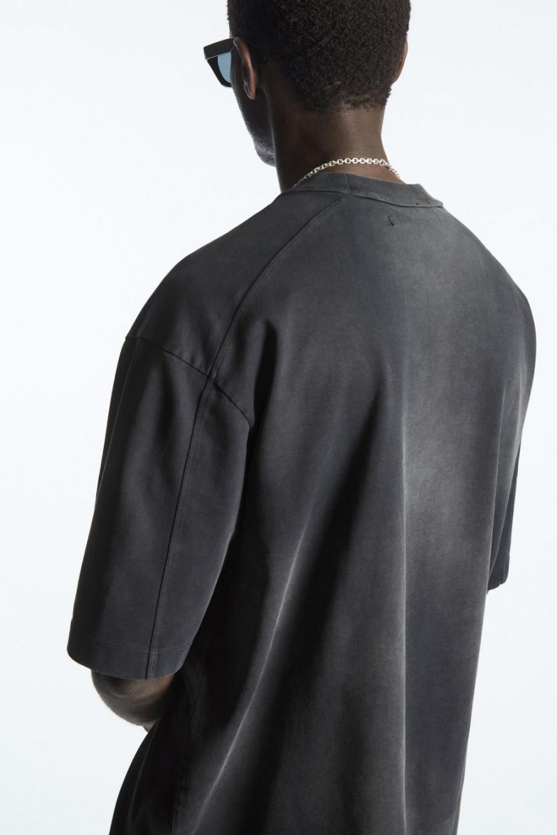 COS Heavyweight Mock-neck Póló Férfi Fekete | GTS-710459