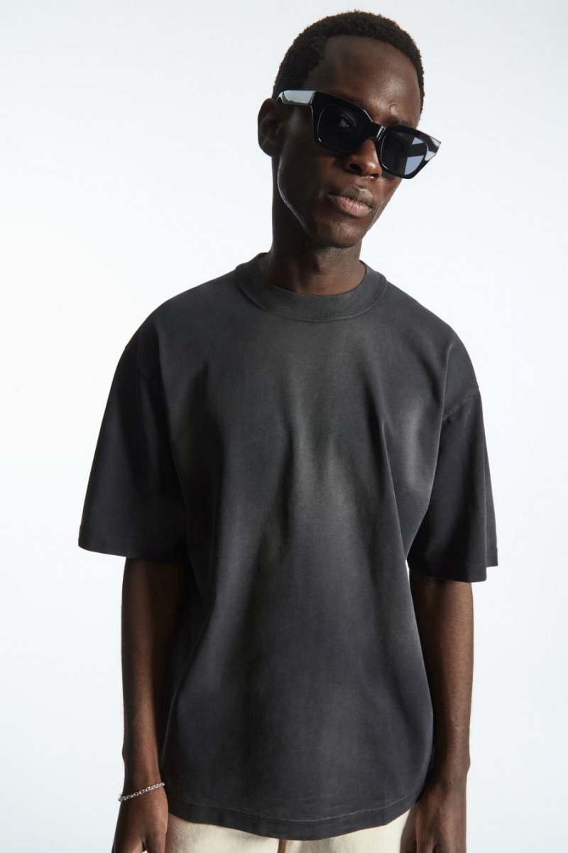 COS Heavyweight Mock-neck Póló Férfi Fekete | GTS-710459
