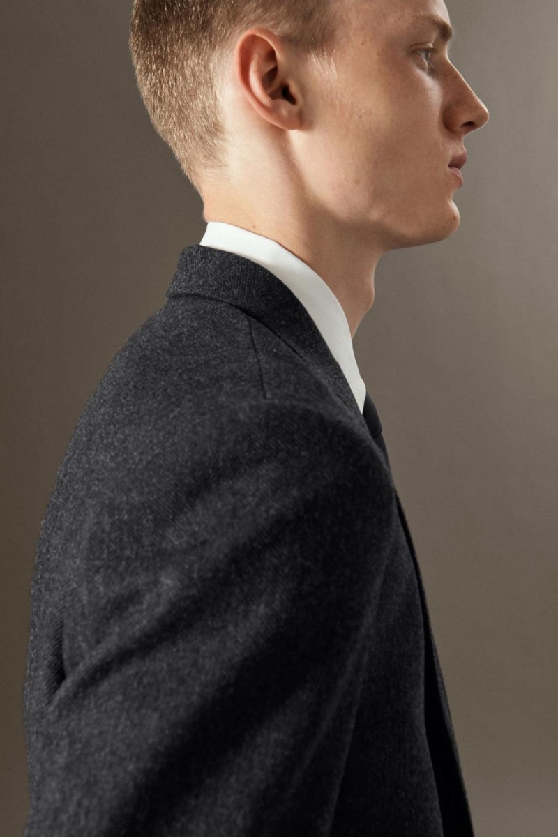 COS Herringbone Gyapjú - Regular Blézer Férfi Sötétszürke | BDI-892753