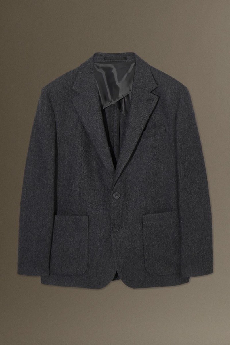 COS Herringbone Gyapjú - Regular Blézer Férfi Sötétszürke | BDI-892753