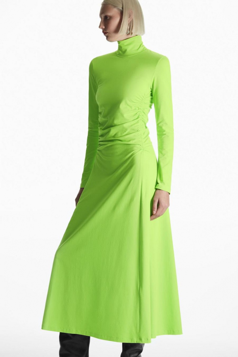COS High-neck Gathered Midi Ruha Női Világos Zöld | LVC-685427
