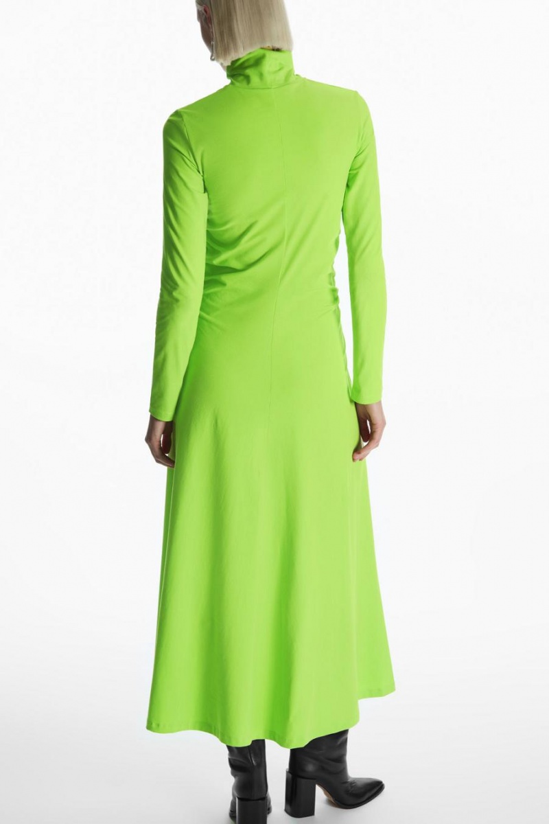 COS High-neck Gathered Midi Ruha Női Világos Zöld | LVC-685427