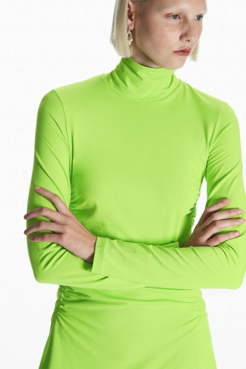 COS High-neck Gathered Midi Ruha Női Világos Zöld | LVC-685427