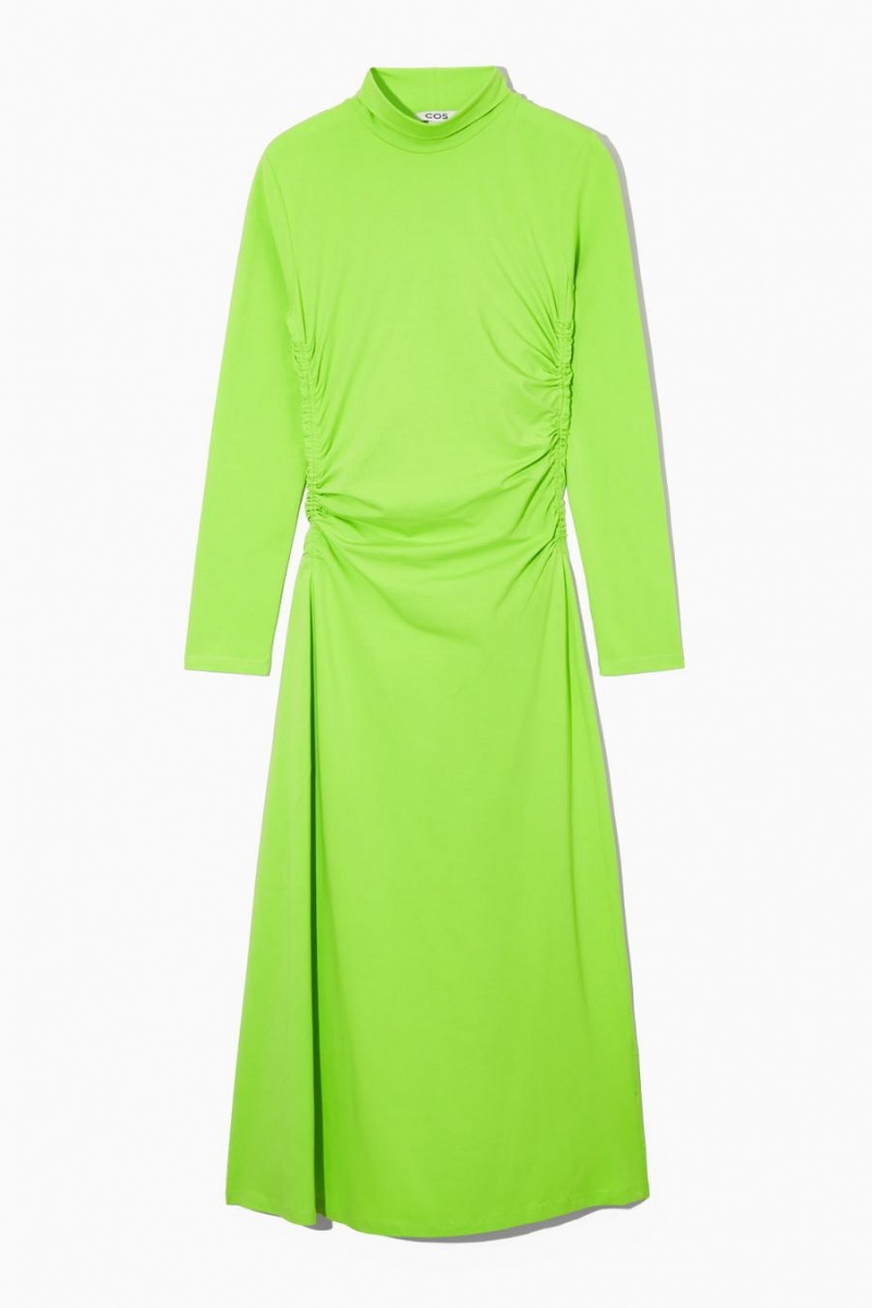COS High-neck Gathered Midi Ruha Női Világos Zöld | LVC-685427