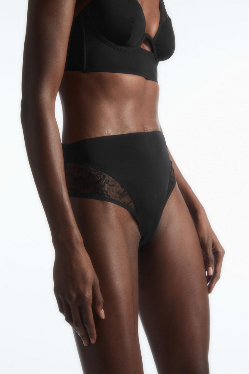 COS High-waisted Csipke-panelled Rövidnadrágok Női Fekete | FTI-016239