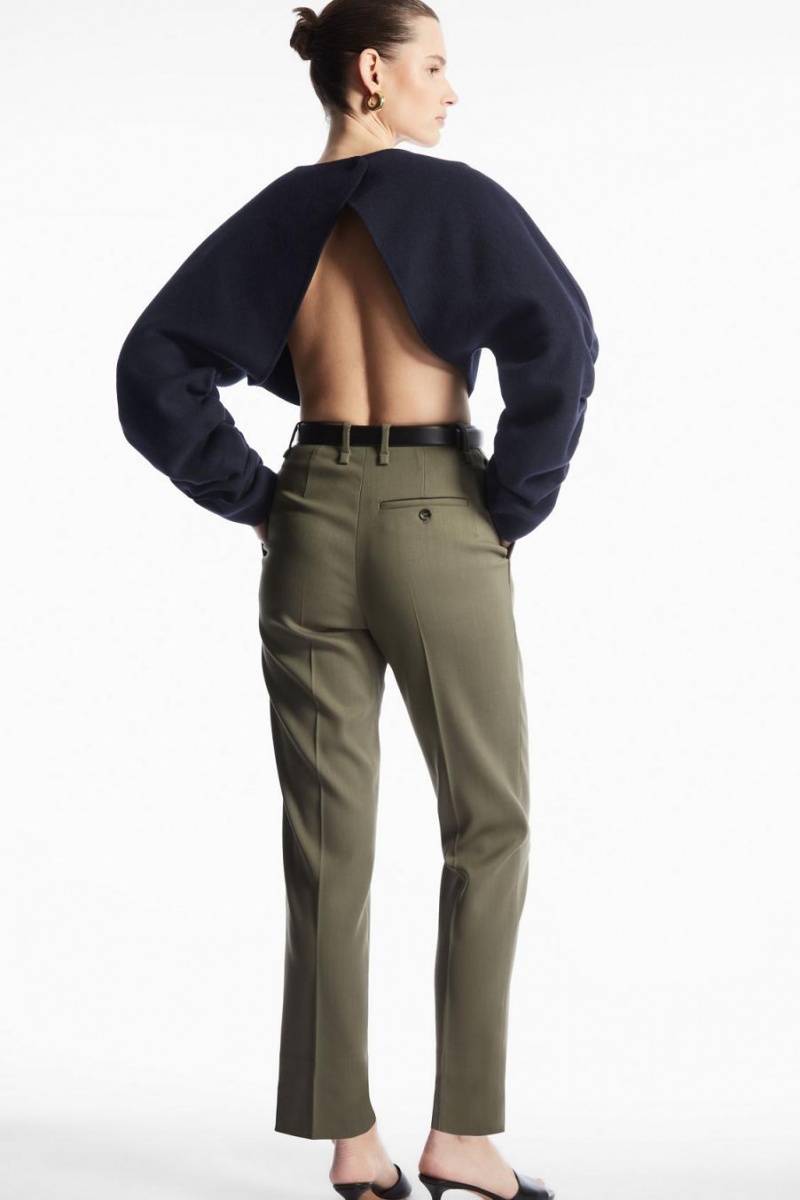 COS High-waisted Gyapjú-blend Nadrág Női Khaki Zöld | NOI-601783