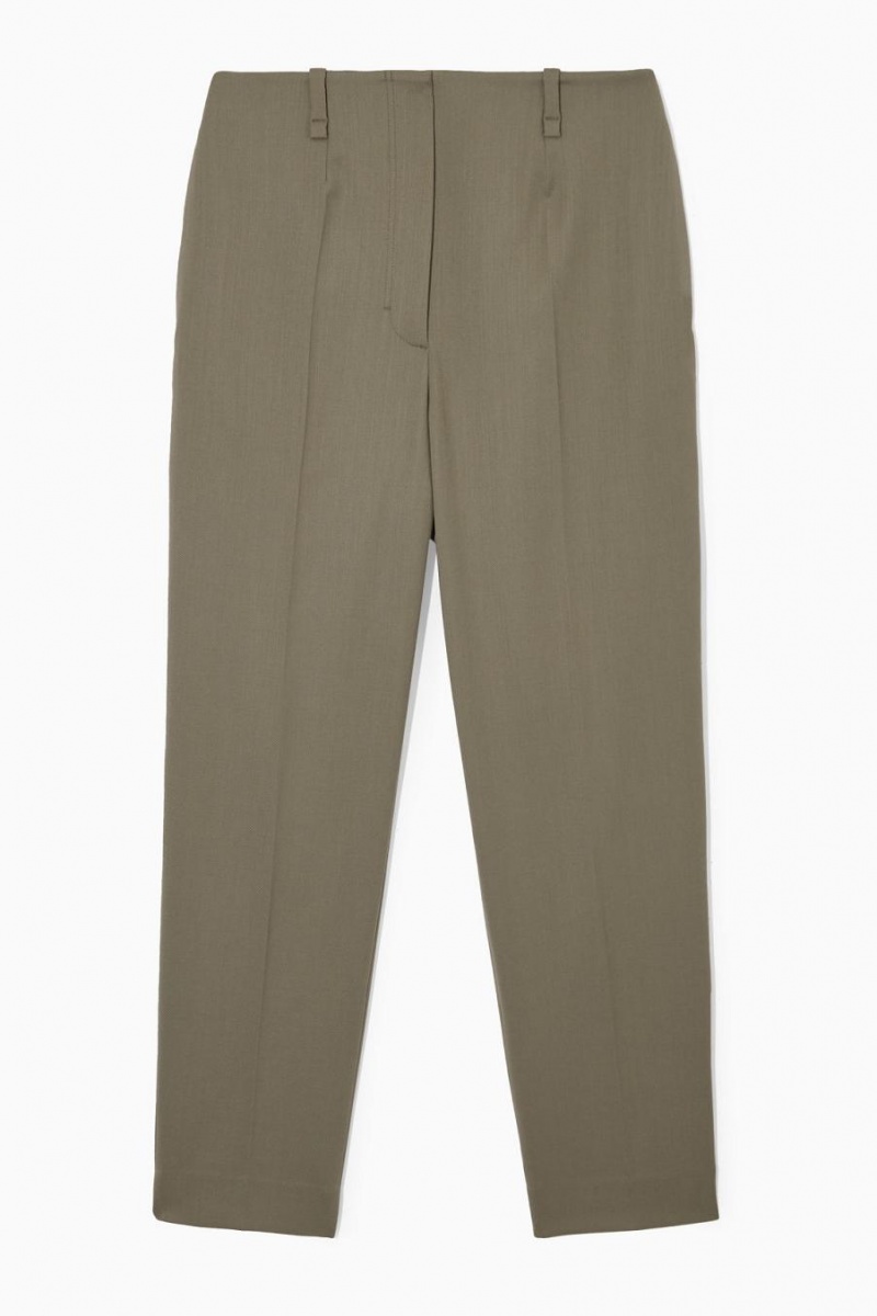 COS High-waisted Gyapjú-blend Nadrág Női Khaki Zöld | NOI-601783