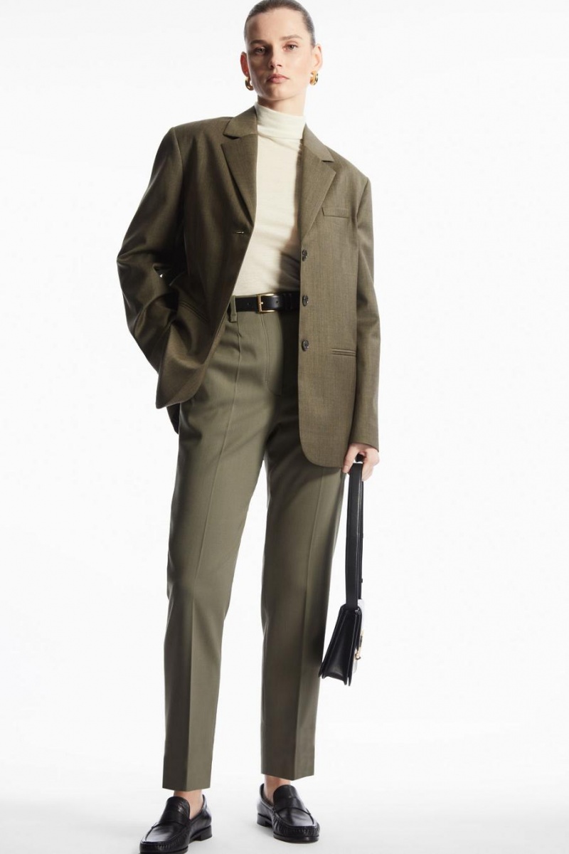 COS High-waisted Gyapjú-blend Nadrág Női Khaki Zöld | NOI-601783