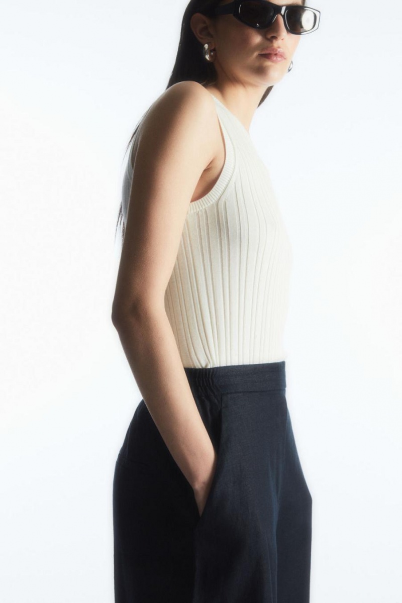COS High-waisted Linen Nadrág Női Sötétkék | GNZ-527160