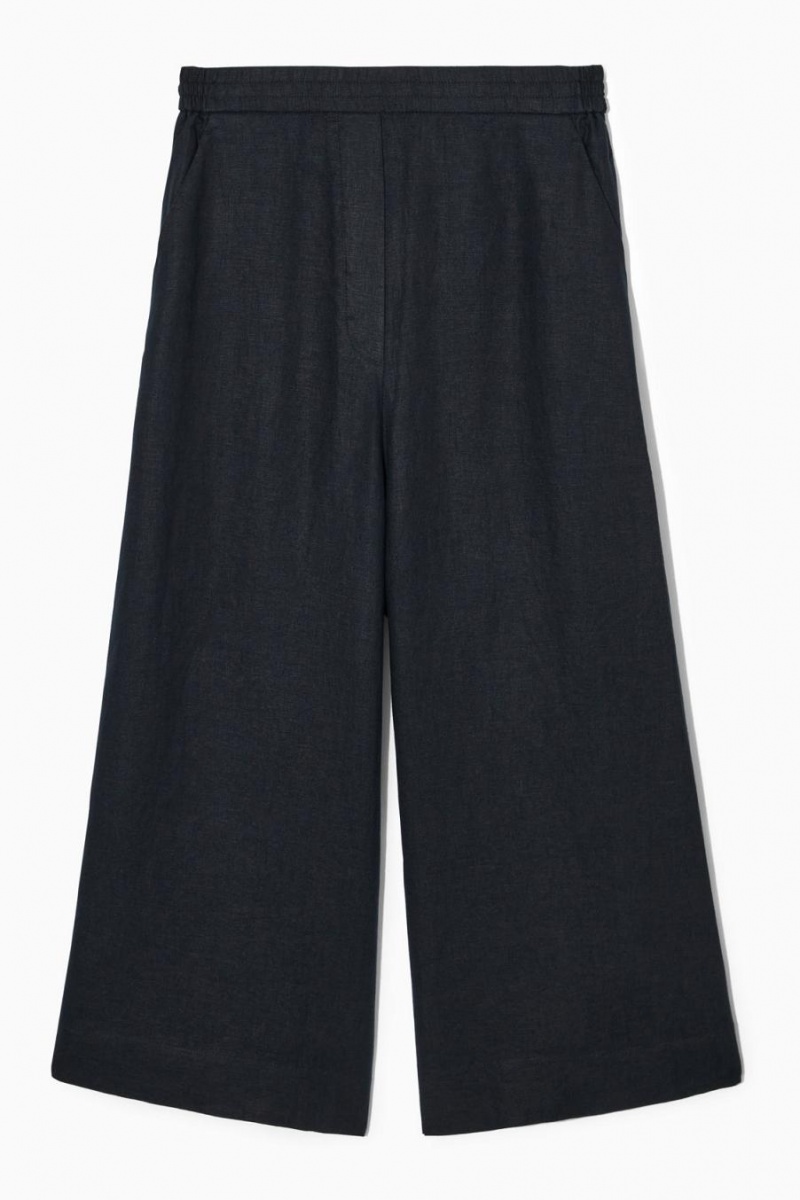 COS High-waisted Linen Nadrág Női Sötétkék | GNZ-527160