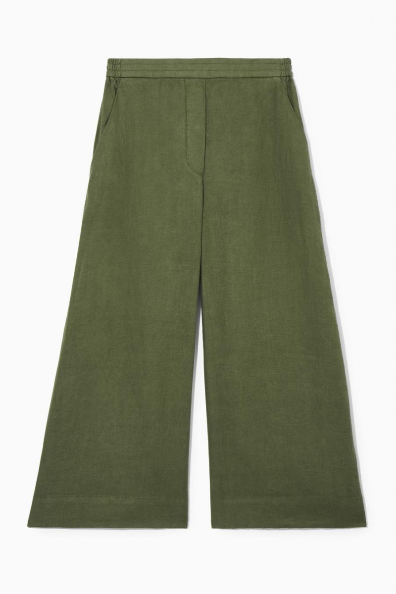 COS High-waisted Linen Nadrág Női Sötétzöld | CEN-904583