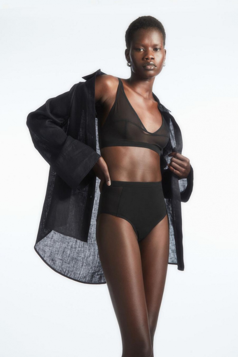 COS High-waisted Mesh-panel Rövidnadrágok Női Fekete | PQF-920857