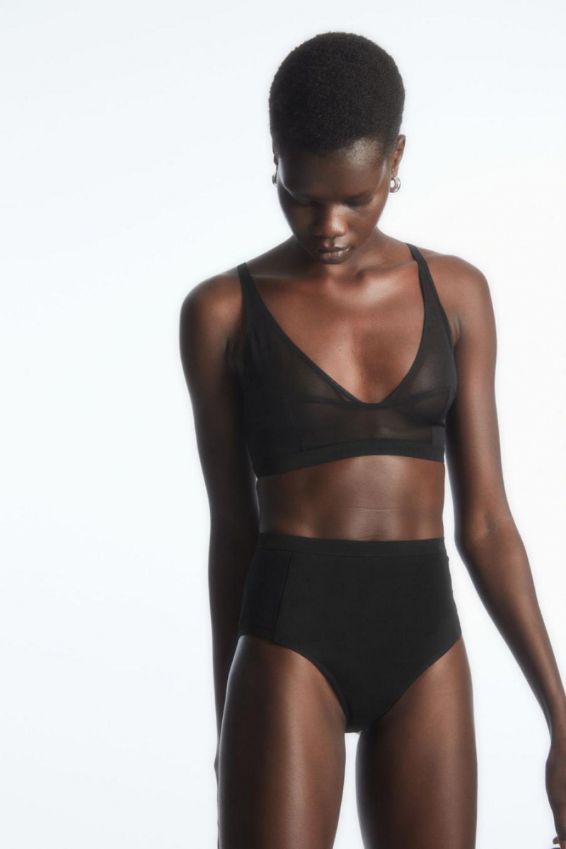 COS High-waisted Mesh-panel Rövidnadrágok Női Fekete | PQF-920857