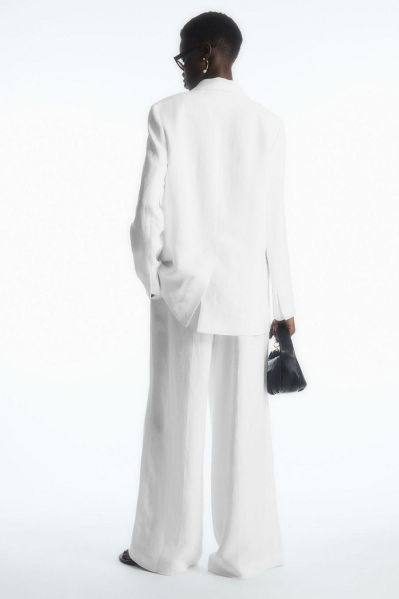 COS High-waisted Széles Cipő-leg Linen-blend Nadrág Női Fehér | RPL-602549
