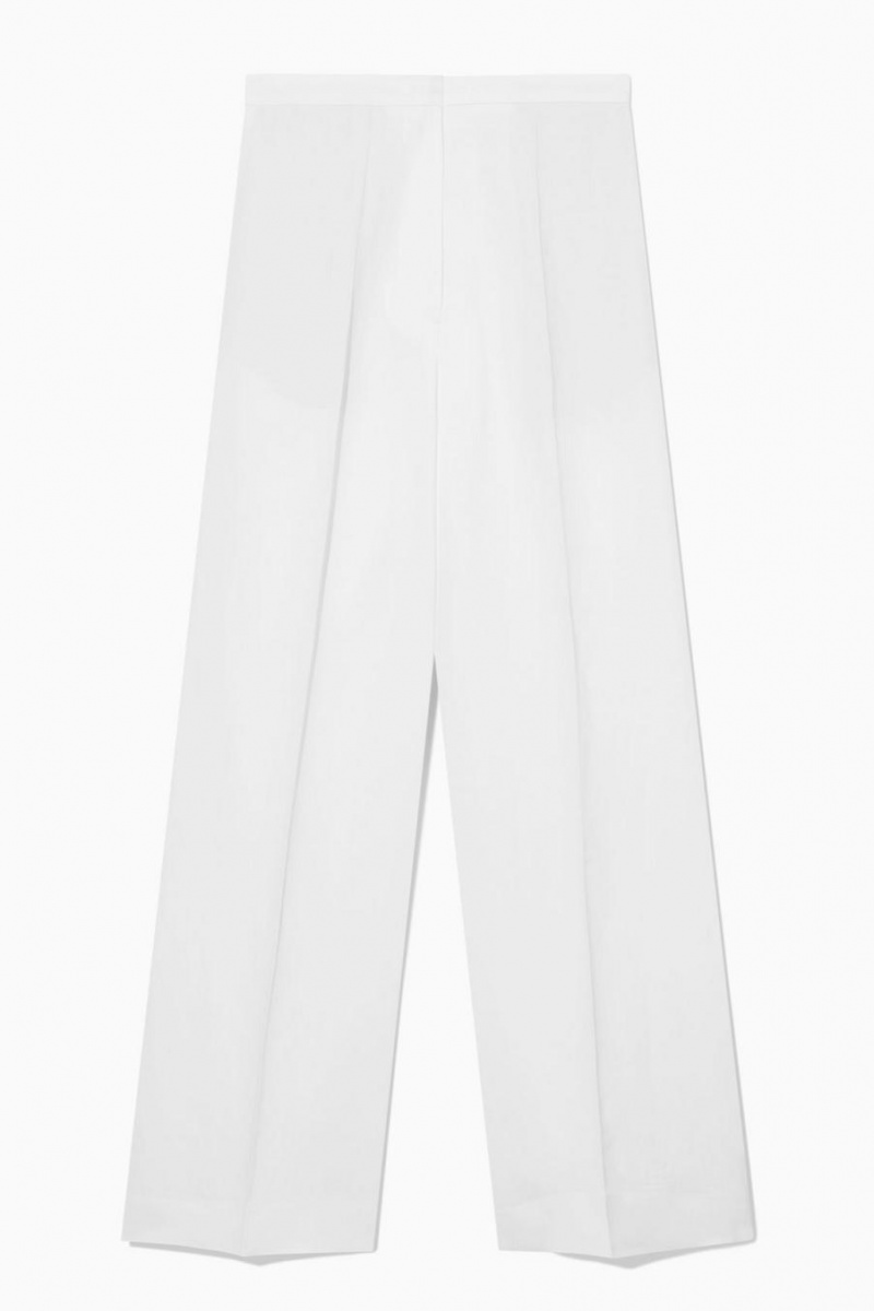 COS High-waisted Széles Cipő-leg Linen-blend Nadrág Női Fehér | RPL-602549