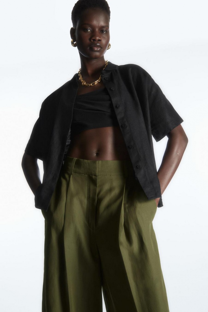 COS High-waisted Széles Cipő-leg Nadrág Női Sötétkhaki | GXM-084763