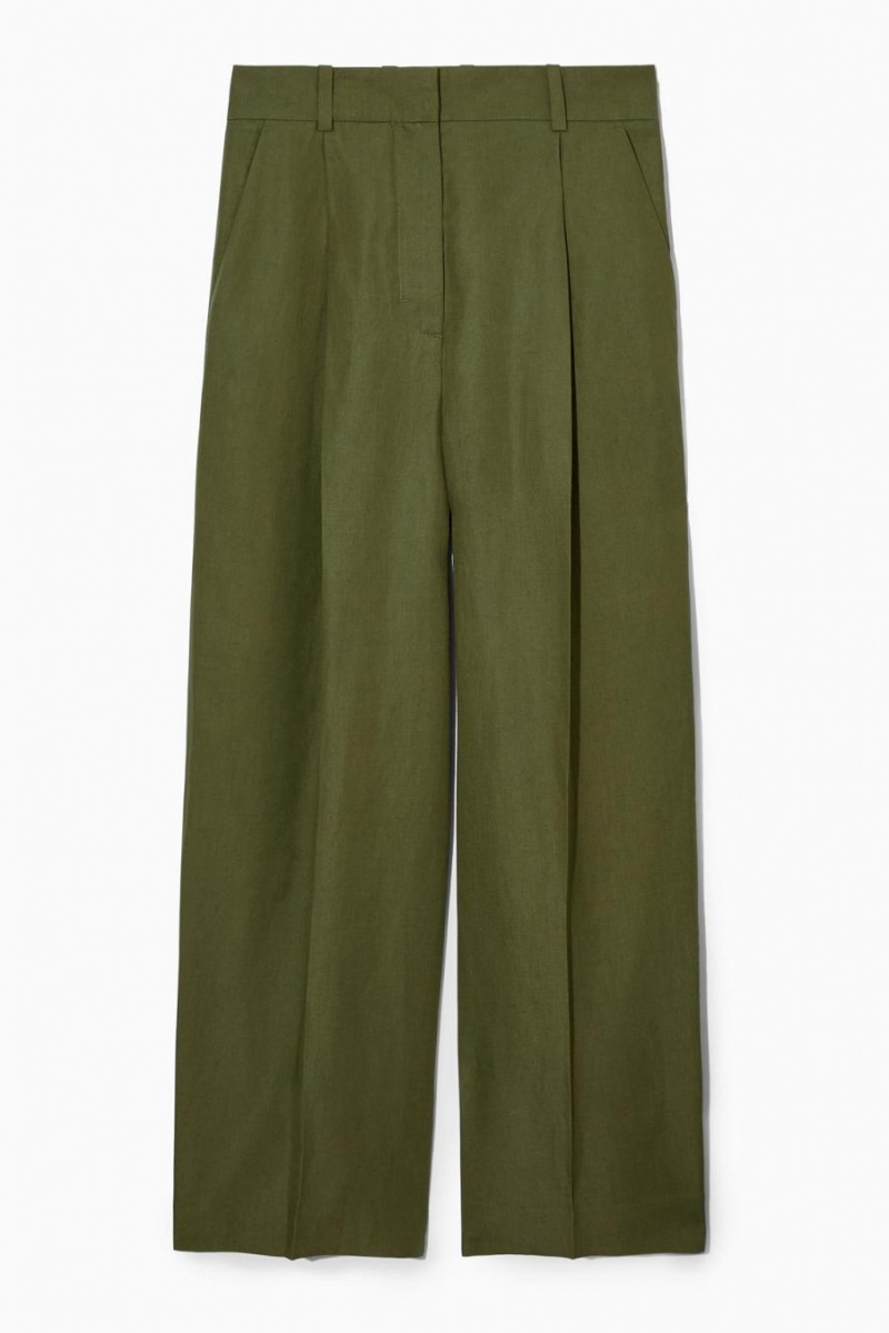 COS High-waisted Széles Cipő-leg Nadrág Női Sötétkhaki | GXM-084763