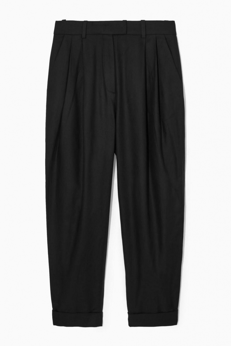 COS High-waisted Tapered Twill Nadrág Női Fekete | IKA-538469