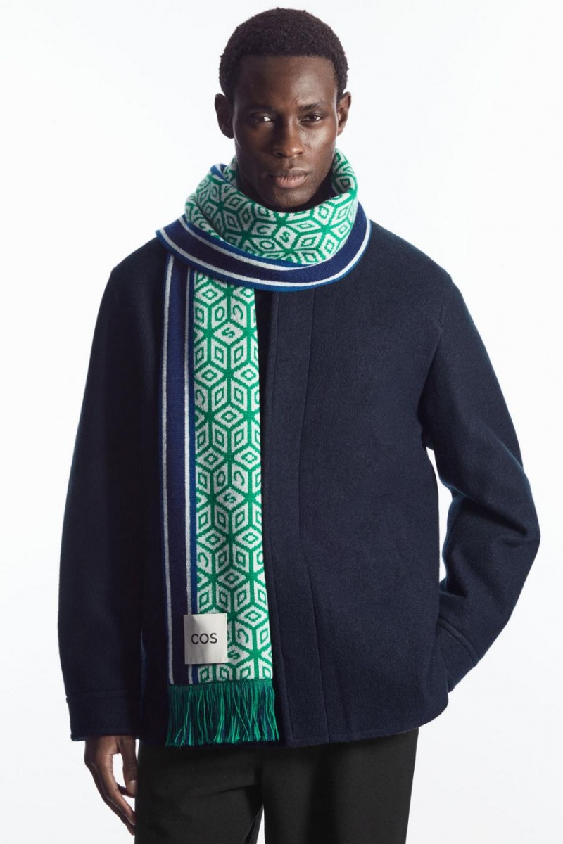 COS Jacquard-knit Gyapjú Football Sál Férfi Zöld | PXL-471038