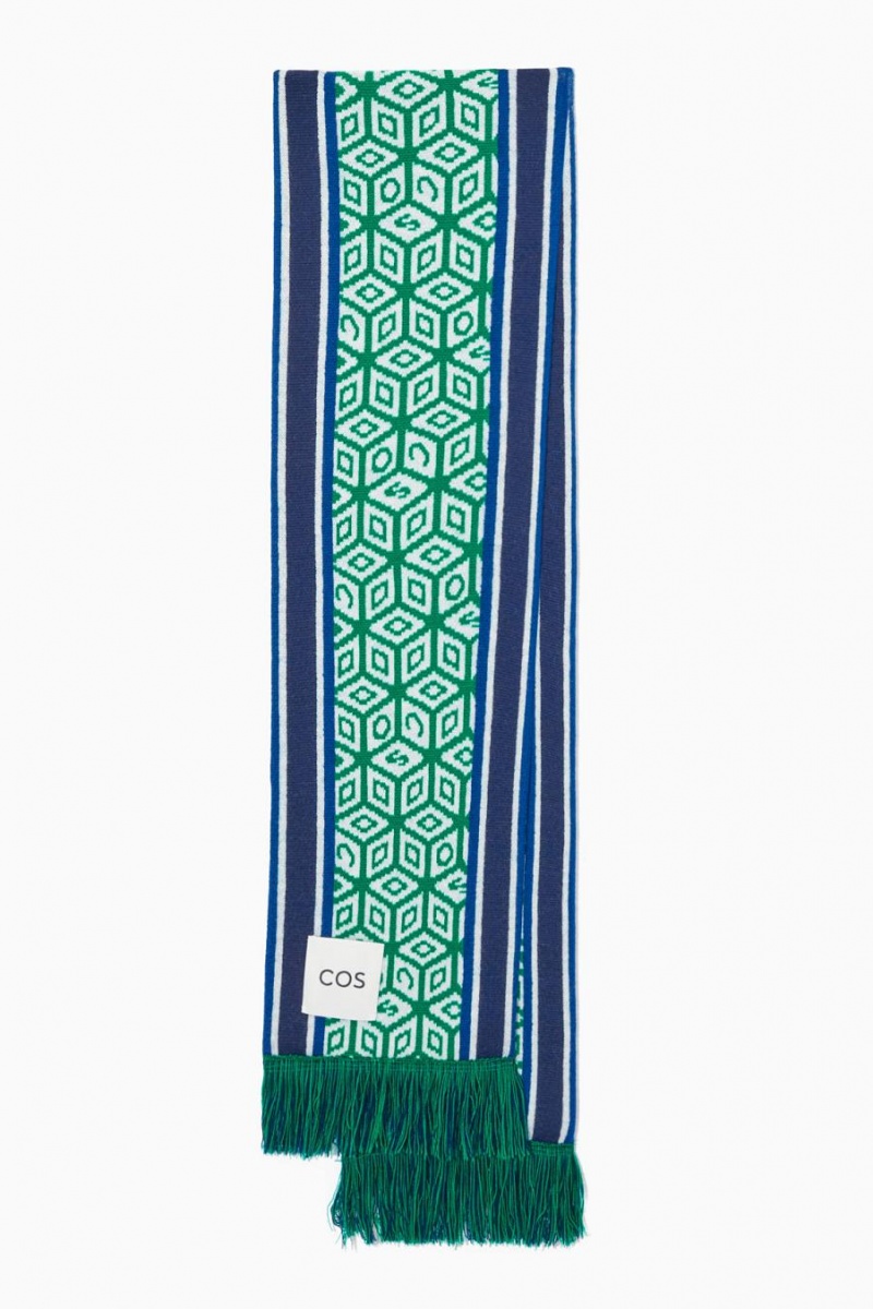 COS Jacquard-knit Gyapjú Football Sál Férfi Zöld | PXL-471038