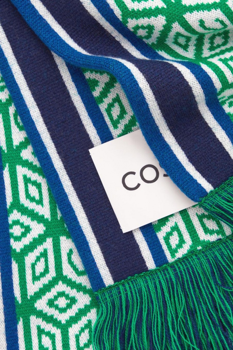 COS Jacquard-knit Gyapjú Football Sál Férfi Zöld | PXL-471038