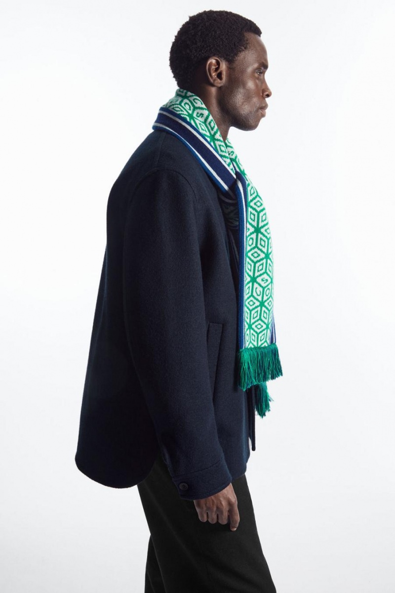 COS Jacquard-knit Gyapjú Football Sál Férfi Zöld | PXL-471038