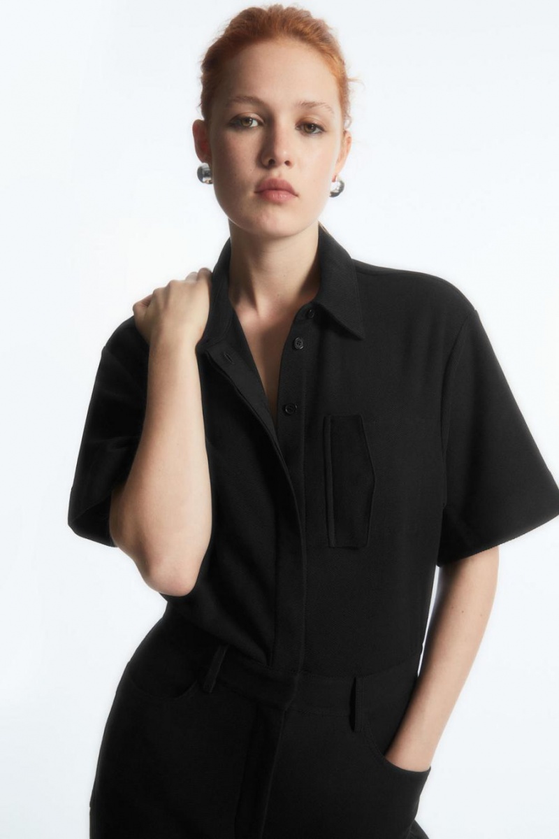 COS Jersey Utility Jumpsuit Női Fekete | PSB-480531