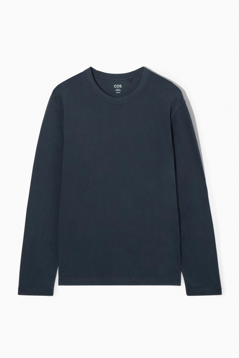 COS Könnyű Long-sleeved Póló Férfi Sötétkék | YRC-067598
