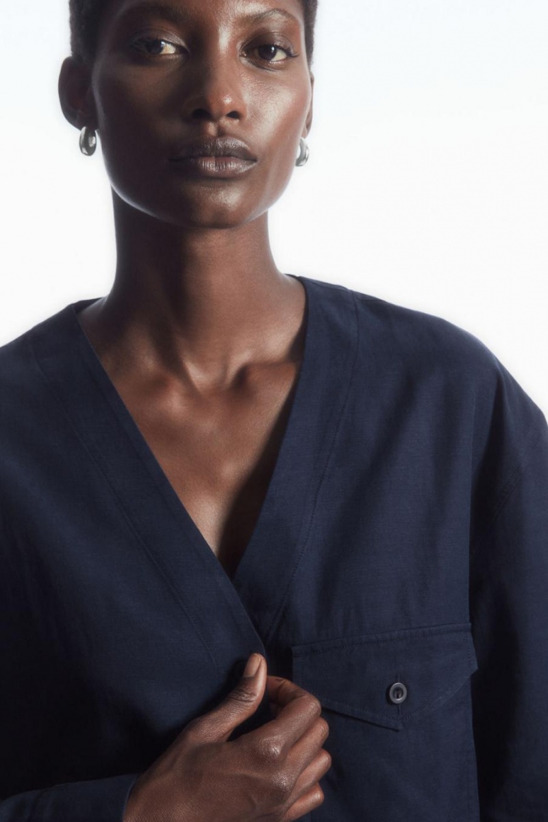 COS Könnyű V-neck Blúz Női Sötétkék | MYC-473126