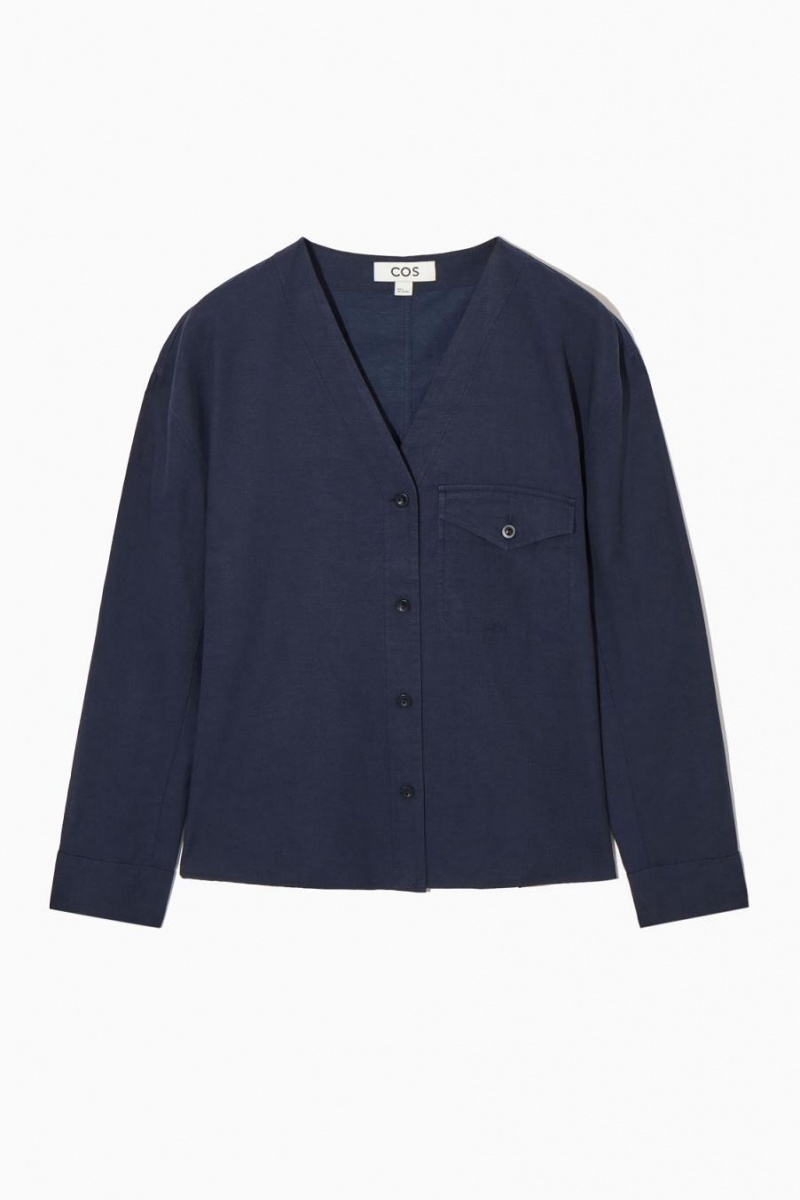 COS Könnyű V-neck Blúz Női Sötétkék | MYC-473126