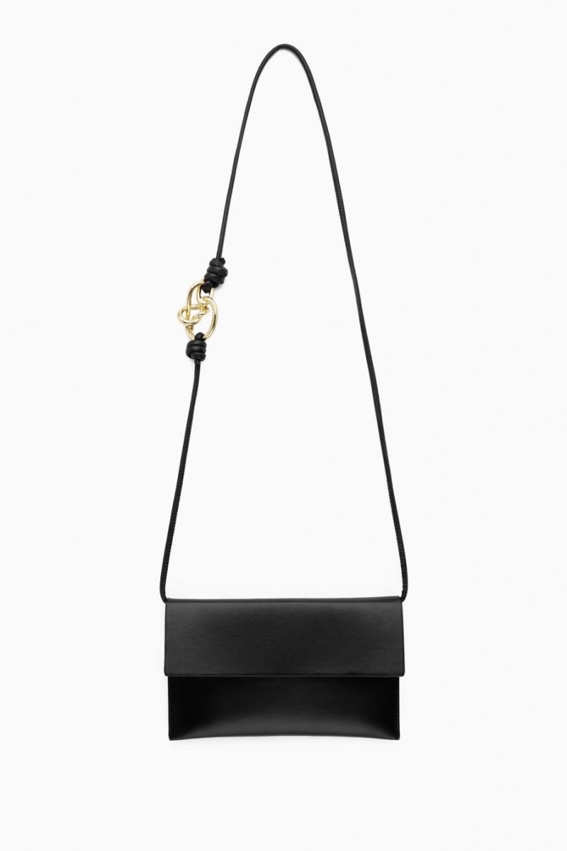 COS Knotted Crossbody - Bőr Táska Női Fekete | FTR-325681
