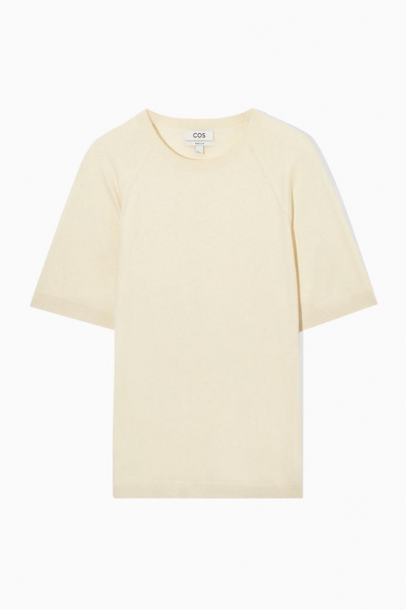 COS Kötött Cashmere-blend Póló Férfi Krém | RBE-910243