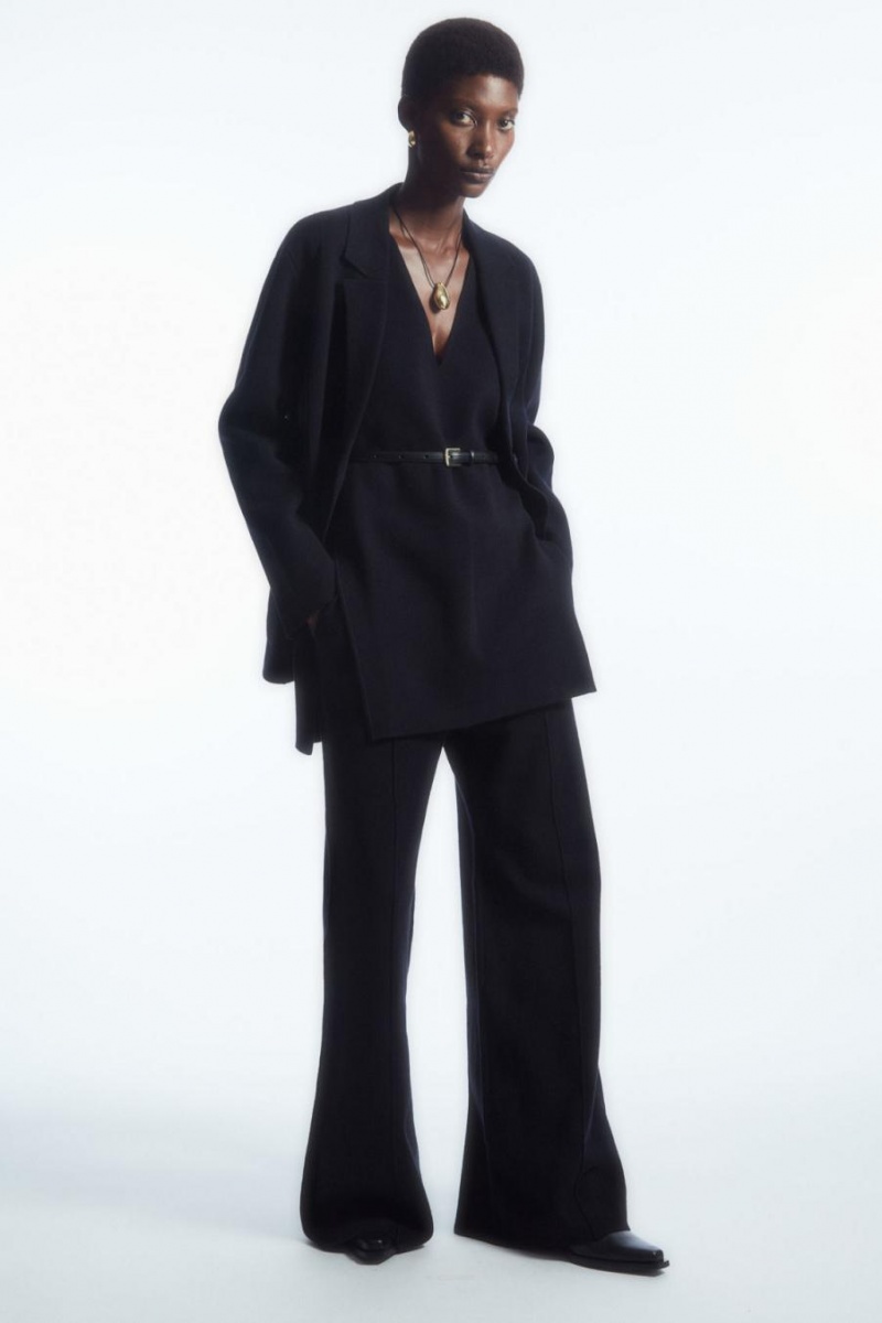 COS Kötött Gyapjú Tunic Felső Női Sötétkék | JIY-682307