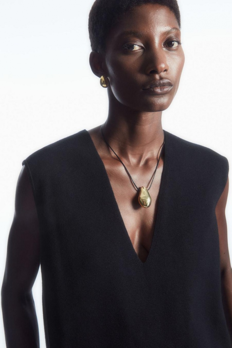 COS Kötött Gyapjú Tunic Felső Női Sötétkék | JIY-682307