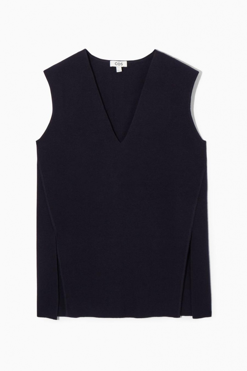 COS Kötött Gyapjú Tunic Felső Női Sötétkék | JIY-682307