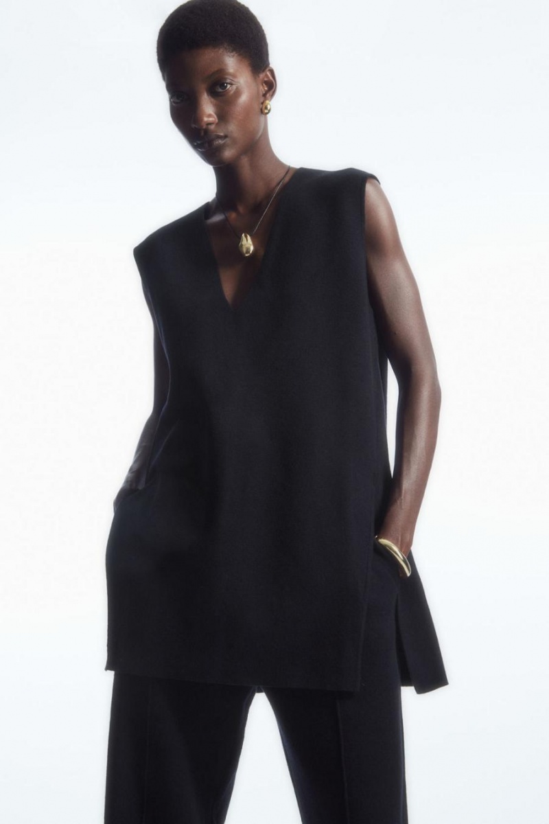 COS Kötött Gyapjú Tunic Felső Női Sötétkék | JIY-682307
