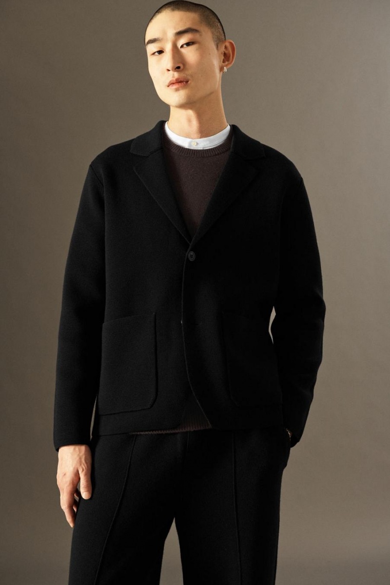 COS Kötött Merino Gyapjú - Regular Blézer Férfi Fekete | QWE-108739