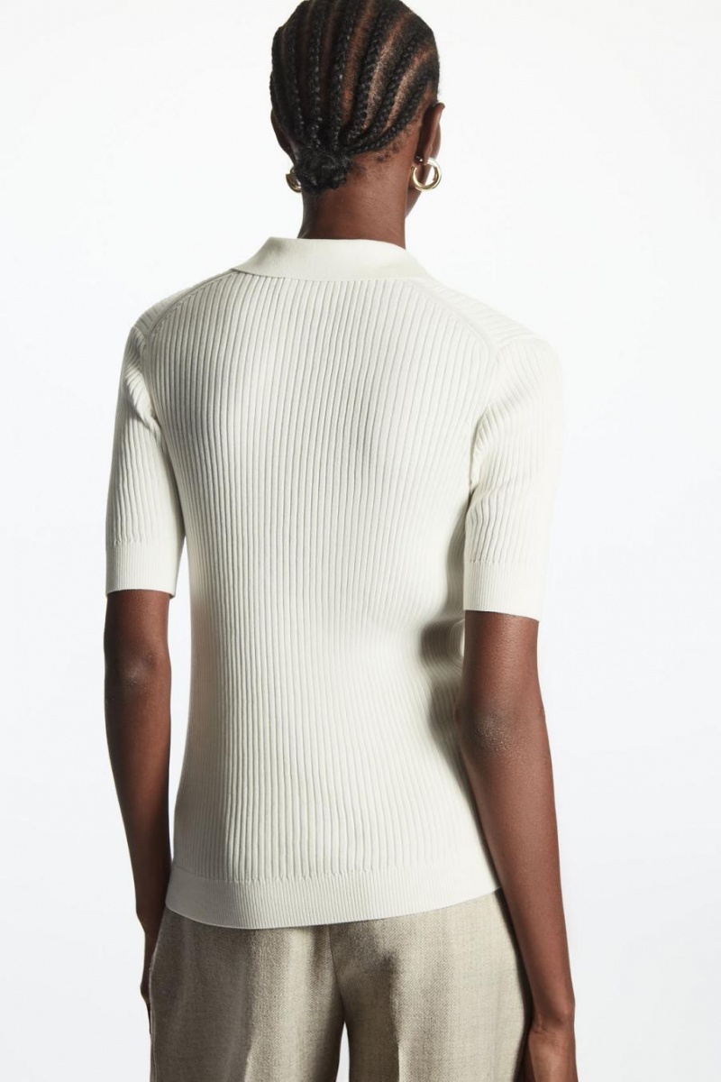 COS Kötött Silk Half-zip Pólóing Női Fehér | MDS-546918