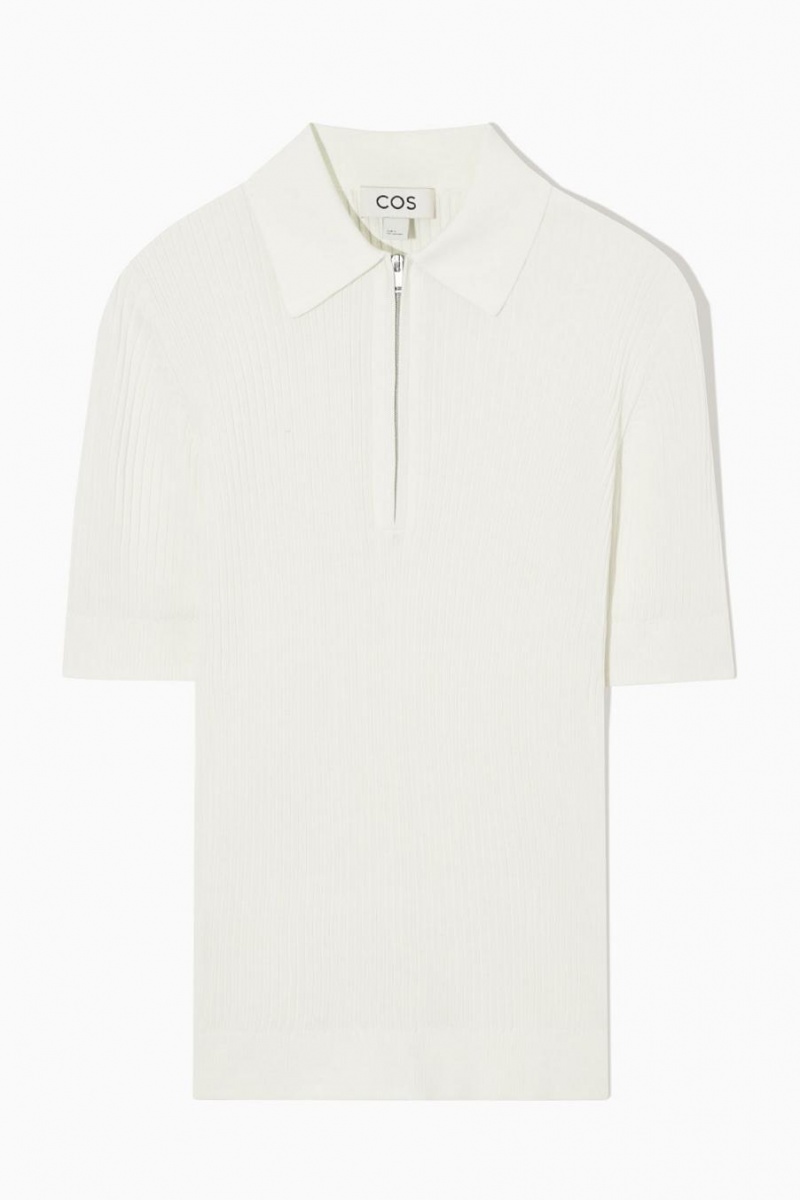 COS Kötött Silk Half-zip Pólóing Női Fehér | MDS-546918