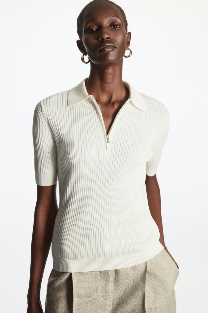 COS Kötött Silk Half-zip Pólóing Női Fehér | MDS-546918