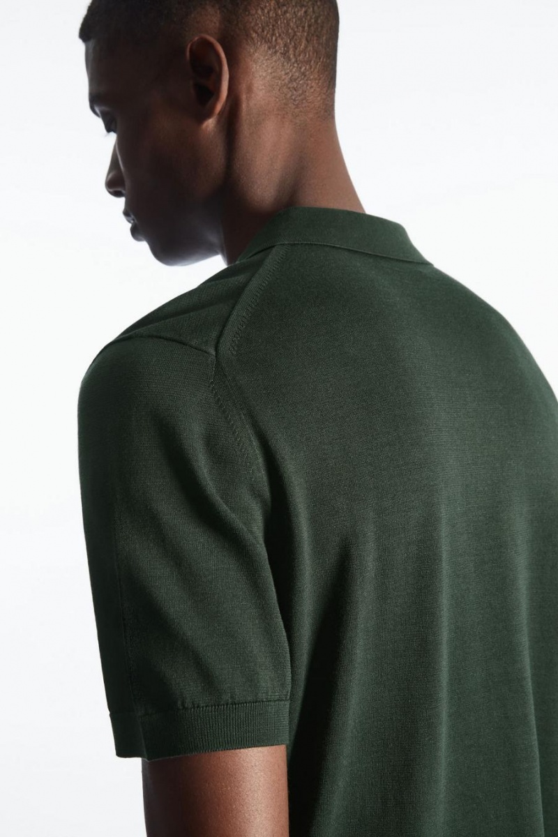 COS Kötött Silk Pólóing Férfi Sötétzöld | DEN-490523