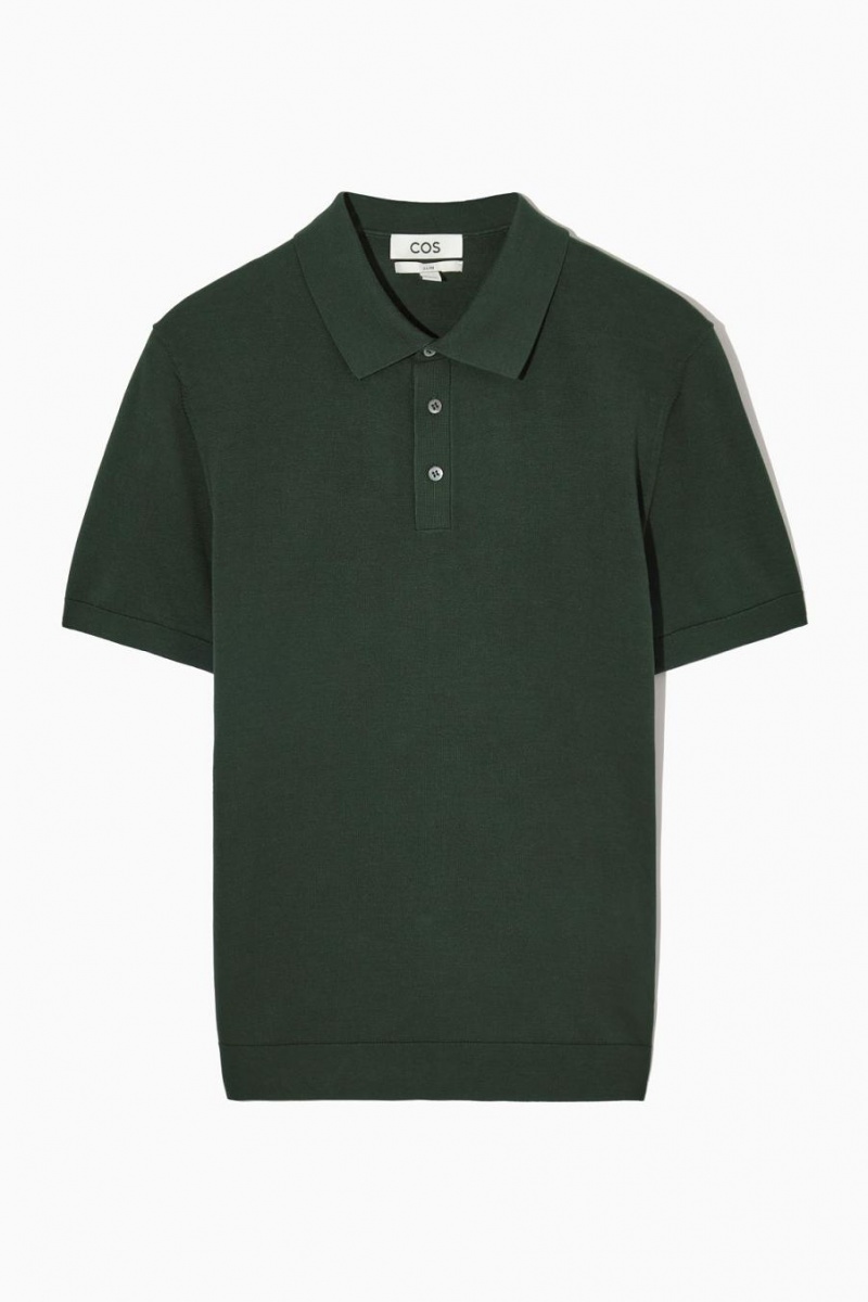 COS Kötött Silk Pólóing Férfi Sötétzöld | DEN-490523